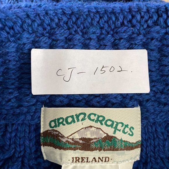 Aran Crafts Fisherman Cardigan Sweater XS Merino Wool Cable Knit Blue CJ-1502 - Picture 2 of 6